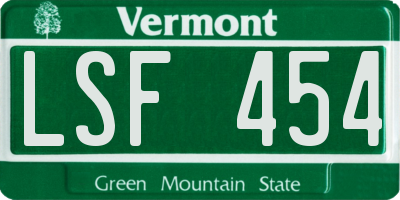VT license plate LSF454