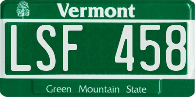 VT license plate LSF458