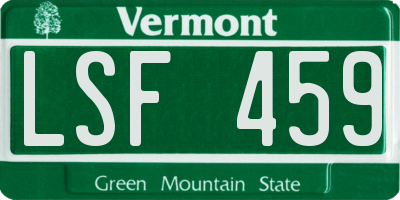 VT license plate LSF459