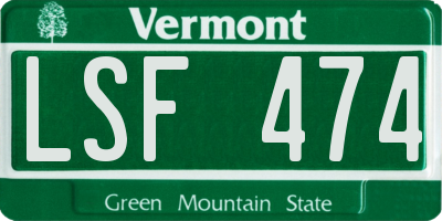 VT license plate LSF474