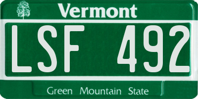 VT license plate LSF492