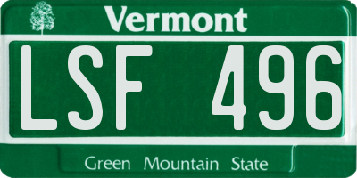 VT license plate LSF496