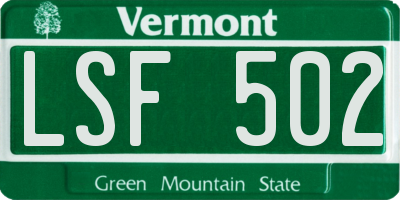 VT license plate LSF502
