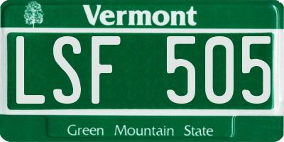 VT license plate LSF505