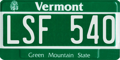 VT license plate LSF540