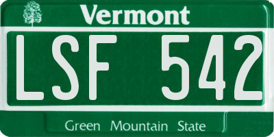 VT license plate LSF542