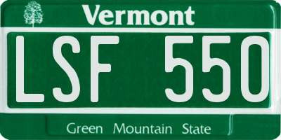 VT license plate LSF550