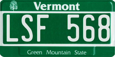 VT license plate LSF568