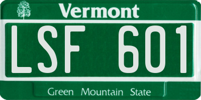 VT license plate LSF601