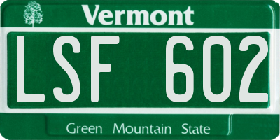 VT license plate LSF602
