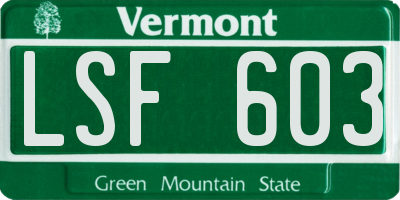 VT license plate LSF603