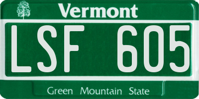 VT license plate LSF605