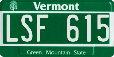 VT license plate LSF615