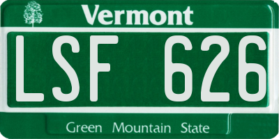 VT license plate LSF626