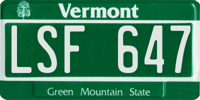 VT license plate LSF647