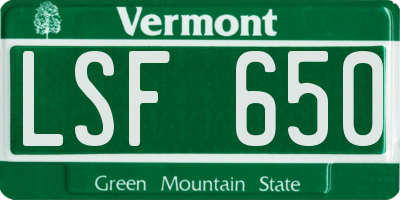 VT license plate LSF650