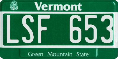 VT license plate LSF653