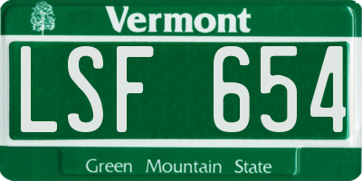 VT license plate LSF654