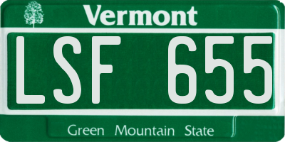VT license plate LSF655