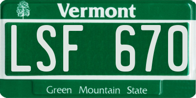 VT license plate LSF670