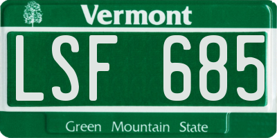 VT license plate LSF685
