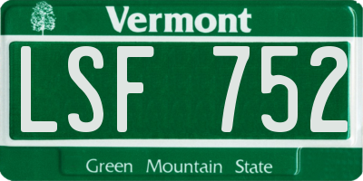 VT license plate LSF752