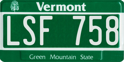 VT license plate LSF758