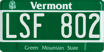 VT license plate LSF802