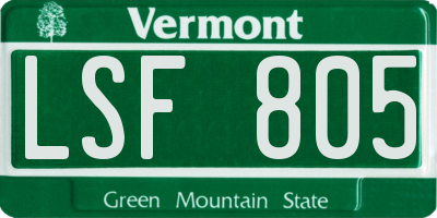 VT license plate LSF805