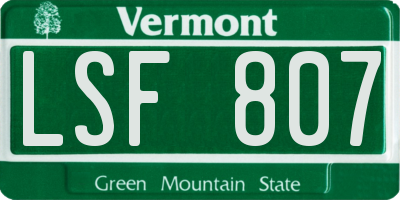 VT license plate LSF807