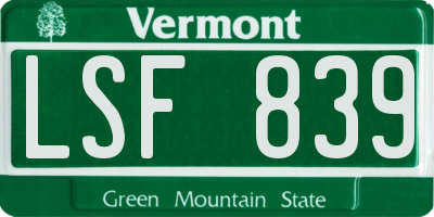 VT license plate LSF839