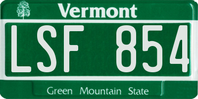 VT license plate LSF854