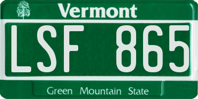 VT license plate LSF865