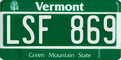 VT license plate LSF869