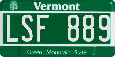 VT license plate LSF889