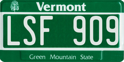 VT license plate LSF909
