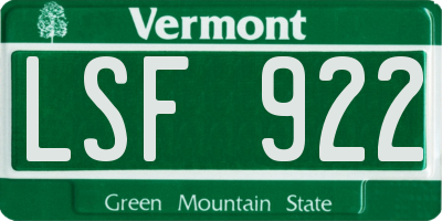 VT license plate LSF922