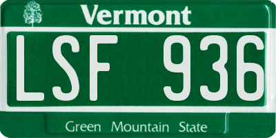 VT license plate LSF936