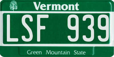 VT license plate LSF939