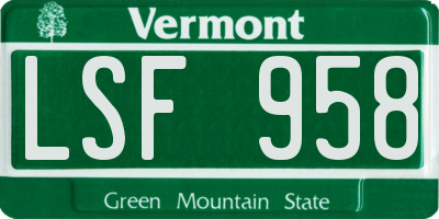 VT license plate LSF958