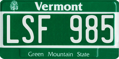 VT license plate LSF985