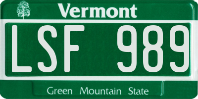 VT license plate LSF989