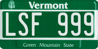 VT license plate LSF999