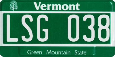 VT license plate LSG038
