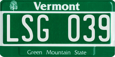 VT license plate LSG039