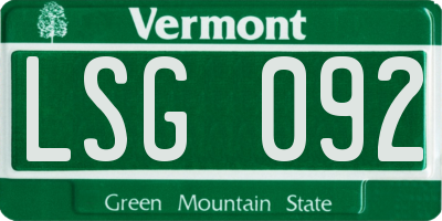 VT license plate LSG092