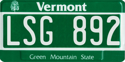 VT license plate LSG892