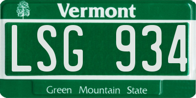 VT license plate LSG934