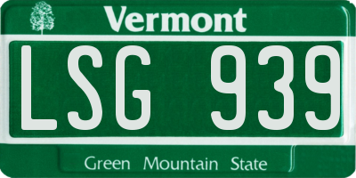 VT license plate LSG939