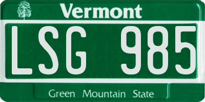 VT license plate LSG985